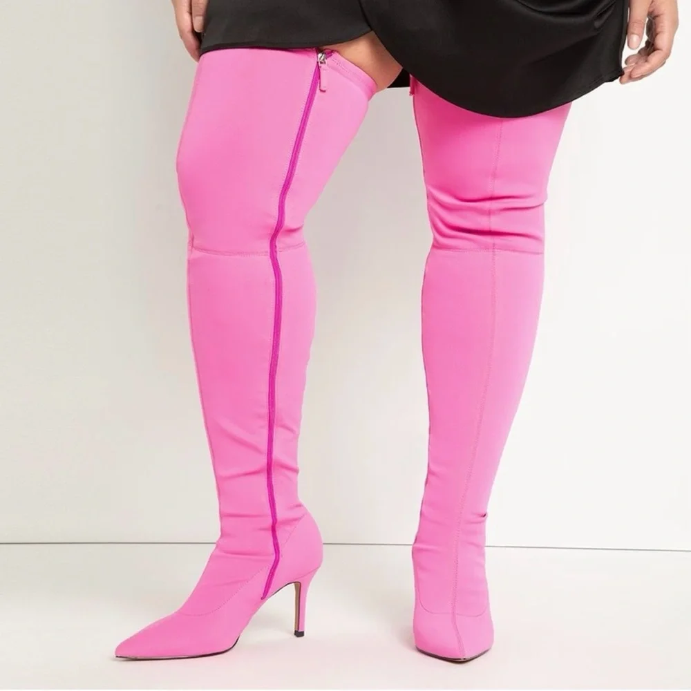 Eloquii Neon Pink Over-the-Knee Stiletto Boots